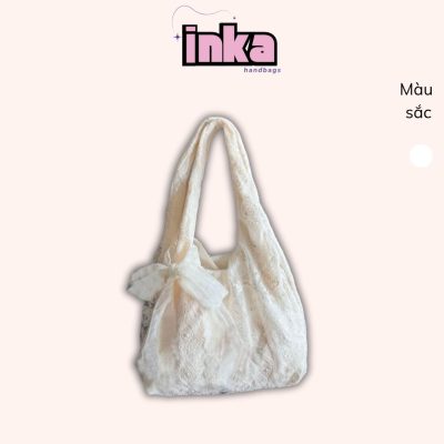 Túi đeo vai vải canvas trang trí nơ ren phiên bản Hàn Quốc